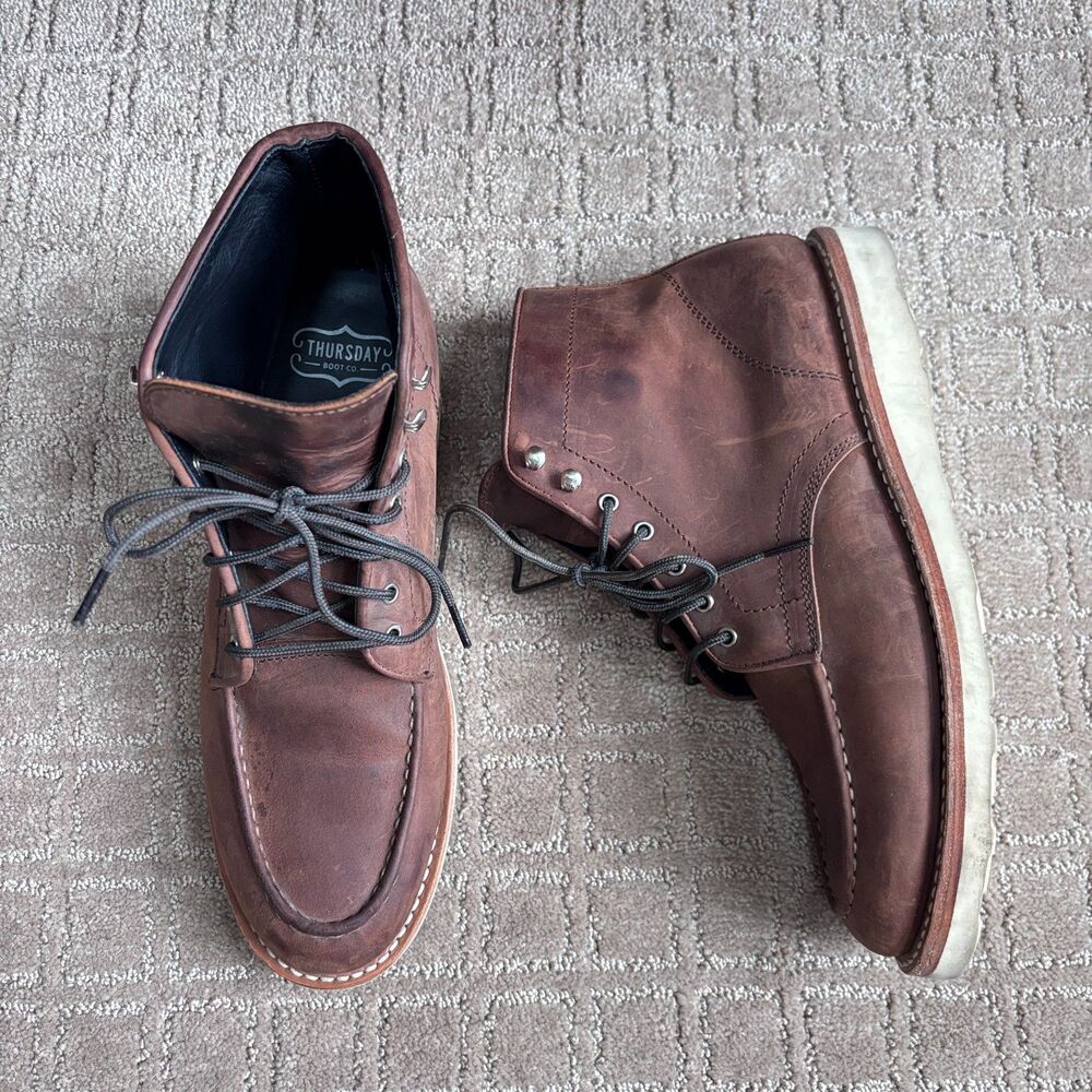 Thursday Boot Co. Diplomat Boots Mens 11.5 Brown Leather Lace Up Vibram Sole